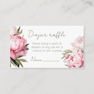 Watercolor elegant peony diaper raffle ticket enclosure card