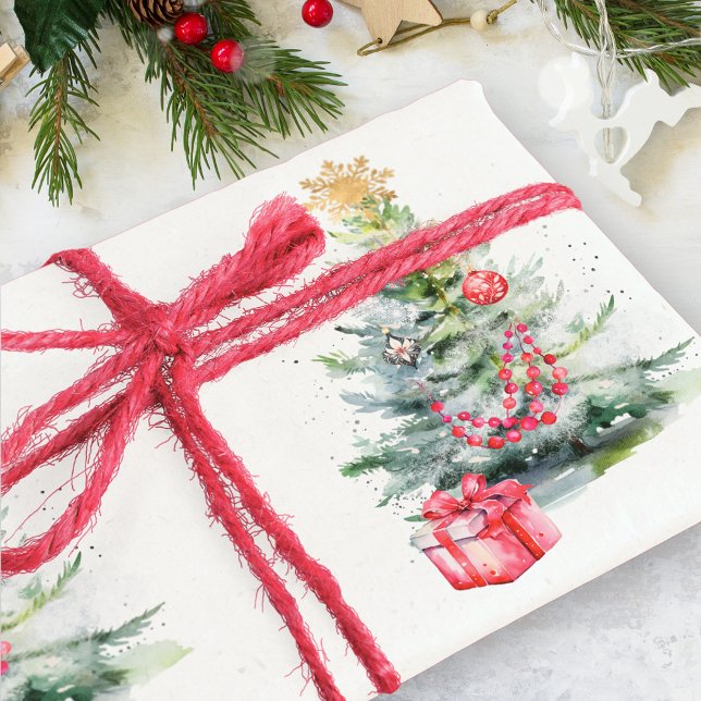 Watercolor Elegant Pine Tree Gift Wrapping Paper (Creator Uploaded)