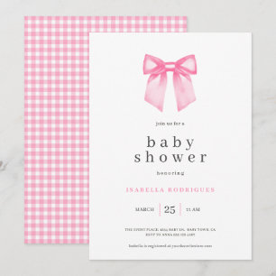 Watercolor Elegant Pink Bow Baby Shower Invitation