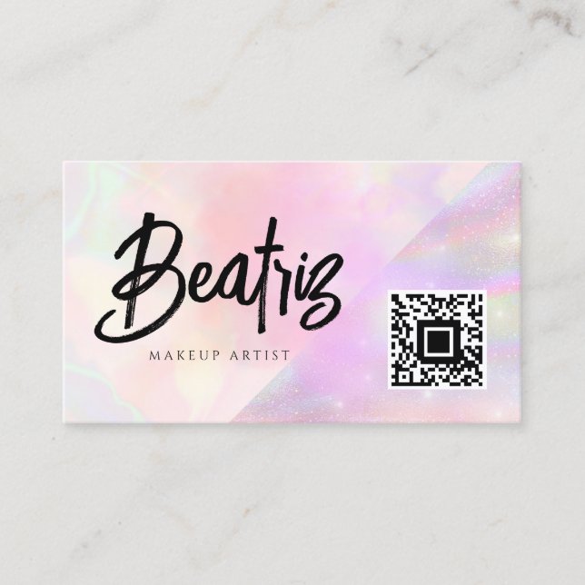 Watercolor elegant pink feminine girly Holographic Business Card (Front)