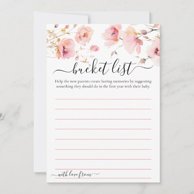 WATERCOLOR ELEGANT PINK FLOWERS BUCKET LIST CARD (Front)