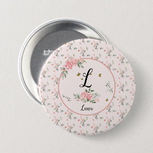 Watercolor Elegant Pink Roses with Butterflies 7.5 Cm Round Badge