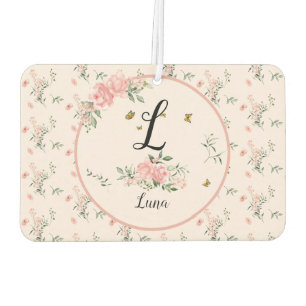 Watercolor Elegant Pink Roses with Butterflies Car Air Freshener