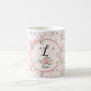 Watercolor Elegant Pink Roses with Butterflies Coffee Mug