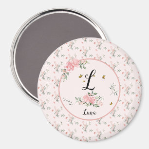 Watercolor Elegant Pink Roses with Butterflies Magnet