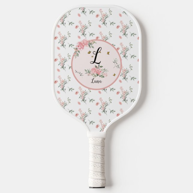 Watercolor Elegant Pink Roses with Butterflies Pickleball Paddle (Front)