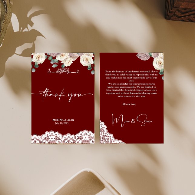 Watercolor Elegant Red wedding Thank you card (Creator Uploaded)