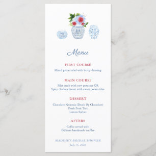Watercolor Elegant Red White Blue Wedding Shower Menu