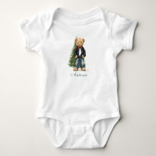 Watercolor Elegant Santa Baby Christmas Baby Showe Bodysuit