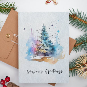Watercolor Elegant Script Festive Christmas Tree  Holiday Card