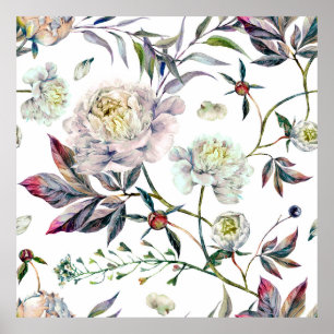 Watercolor Elegant Seamless Pattern made of White Poster