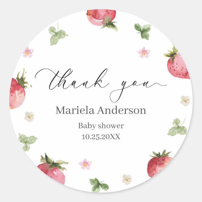 Watercolor Elegant Strawberry Berry Sweet BSticker Classic Round Sticker (Front)