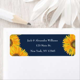 Watercolor Elegant Sunflower Boho Autumn Navy Blue