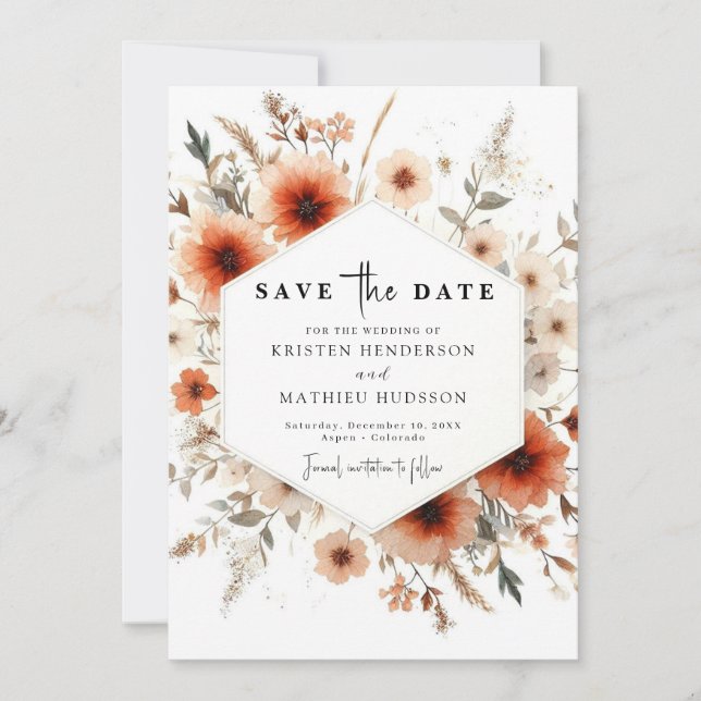 Watercolor Elegant Terracotta Wedding Save The Date (Front)