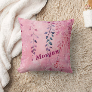 Watercolor Elegant Vines with Pink Background Cushion