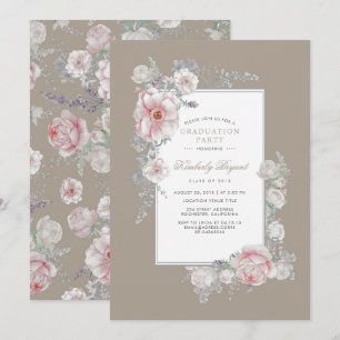 Watercolor Elegant Vintage Floral Graduation Party Invitation