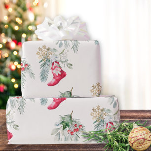 Watercolor Elegant Vintage Stocking Christmas Tree Wrapping Paper