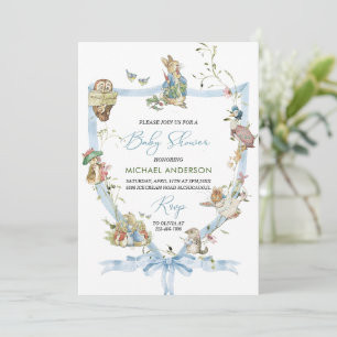 Watercolor Elegant Wildflower Peter Rabbit Baby Sh Invitation