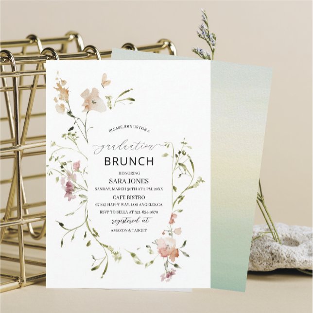 Watercolor Elegant Wildflowers graduatioInvitation Invitation (Creator Uploaded)