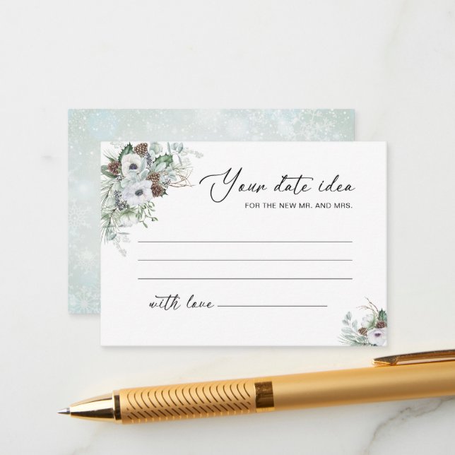 Watercolor Elegant Winter Anemones flowers bridal  Enclosure Card (Front/Back In Situ)