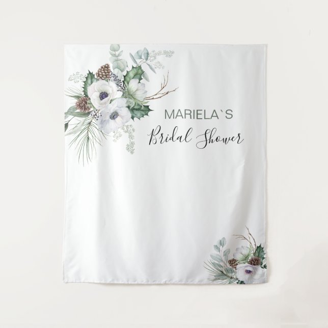 Watercolor Elegant Winter Anemones flowers bridal  Tapestry (Front)