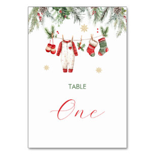 Watercolor Elegant Winter Santa Baby Christmas Table Number