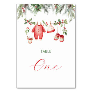 Watercolor Elegant Winter Santa Baby Christmas  Table Number