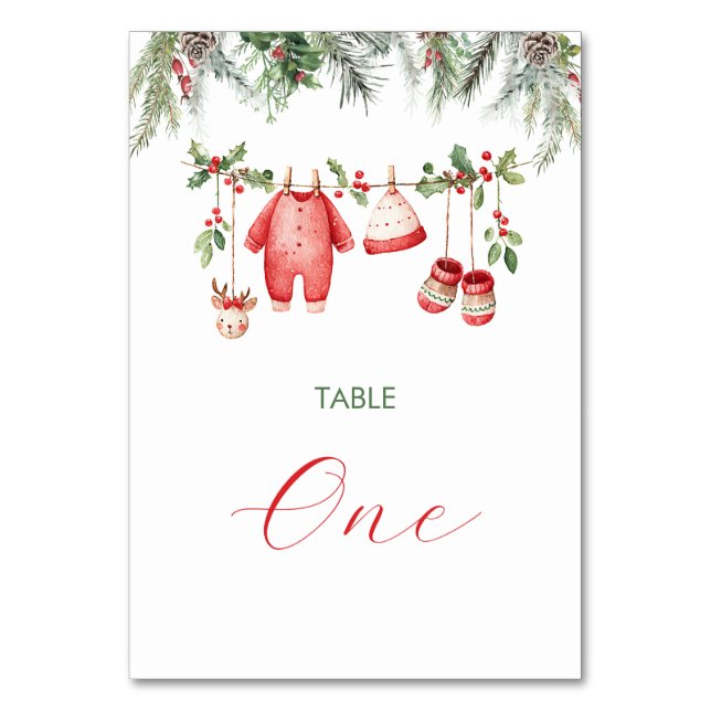 Watercolor Elegant Winter Santa Baby Christmas  Table Number (Front)