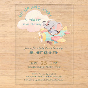 Watercolor Elephant Aeroplane Boy Invitation