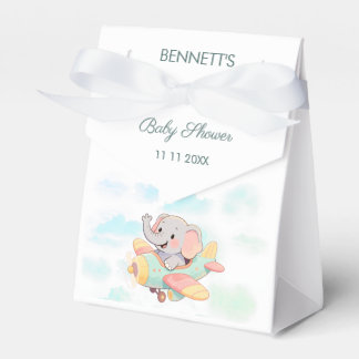 Watercolor Elephant Airplane Baby Shower Favor Box