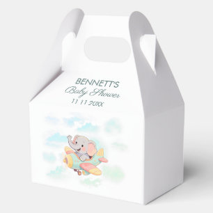 Watercolor Elephant Airplane Baby Shower Favor Box