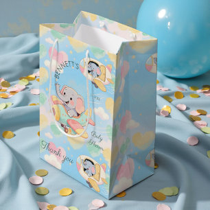 Watercolor Elephant Airplane Baby Shower Gift Bag
