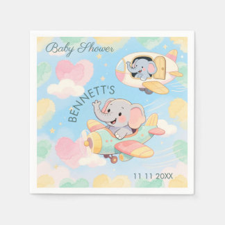Watercolor Elephant Airplane Baby Shower Napkin