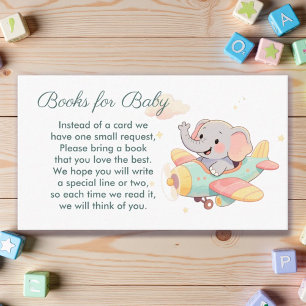 Watercolor Elephant Airplane Books for Baby Card