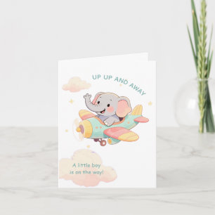 Watercolor Elephant Airplane Boy Invitation