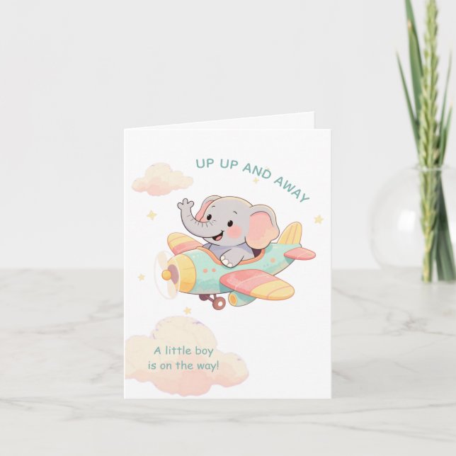 Watercolor Elephant Airplane Boy Invitation (Front)