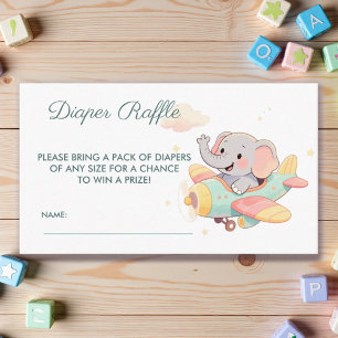 Watercolor Elephant Airplane Diaper Raffle Card