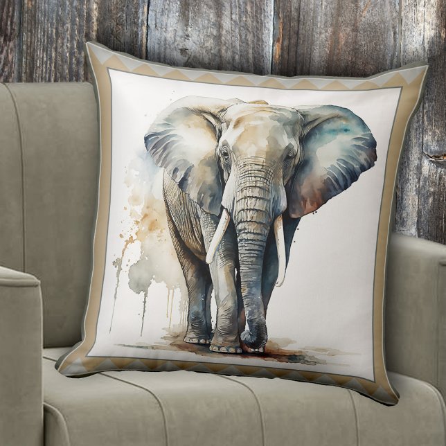 Watercolor Elephant Animal Art Cushion (Pillow featuring a watercolor design of an elephant. Great for anyone who loves animals)