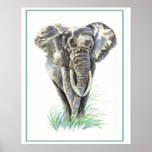 Watercolor Elephant Animal Nature art Poster