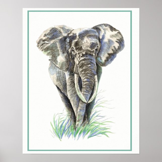 Watercolor Elephant Animal Nature art Poster (Front)
