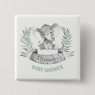 Watercolor Elephant Baby Shower 15 Cm Square Badge