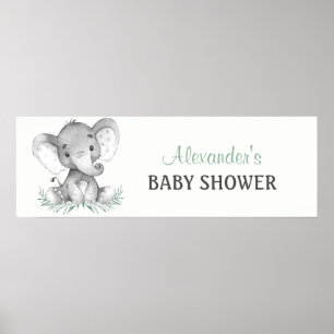 Watercolor Elephant Baby Shower Banner Poster