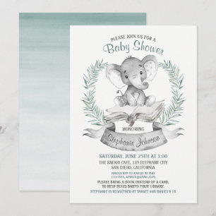Watercolor Elephant Baby Shower Book Invitation