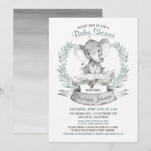 Watercolor Elephant Baby Shower Book Invitation