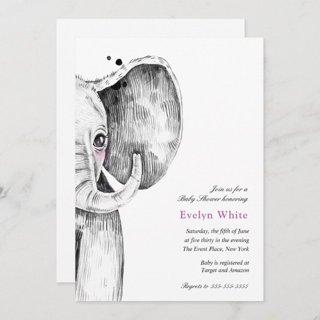 Watercolor Elephant | Baby Shower invitation (Front/Back)