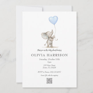 Watercolor Elephant Baby Shower Invitation