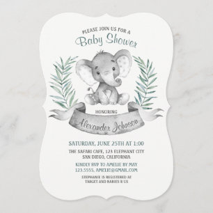 Watercolor Elephant Baby Shower Invitation