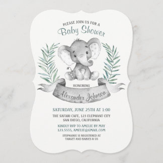 Watercolor Elephant Baby Shower Invitation