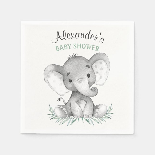 Watercolor Elephant Baby Shower Napkin (Front)