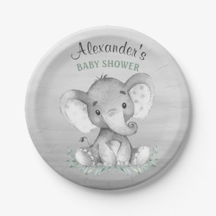 Watercolor Elephant Baby Shower Paper Plate